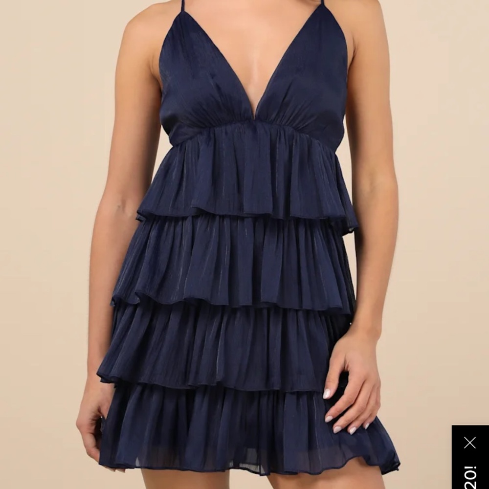 The Party's Tier Navy Organza Tiered Backless Mini Dress - Picture 1 of 6